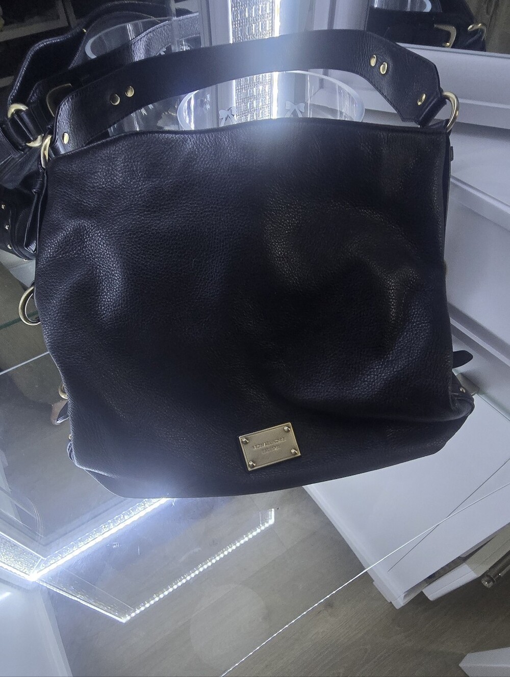 MK Black Leather Shoulder Bag with Gold Hardware